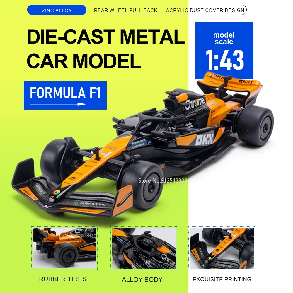 

1:43 Scale F1 Formula Car Model Toy Metal Diecast Rear Wheel Pull Back Race Vehicles Models for Children's Interactive Toys
