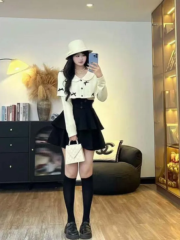 

High Waist Midi Skirt Set Women's Fashion Autumn Winter Long Sleeve Top plus Size Two Piece Set Elegant Commute Style