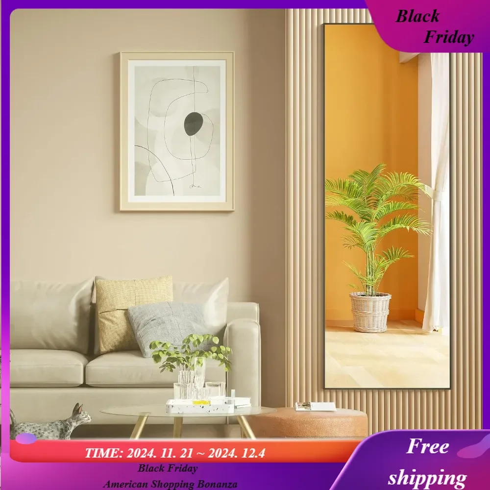 Door Mirror Full Length, 51 x 16 Inch Full Body Wall Mirror Over The Door Hanging Mirror for Bedroom, Living Room, Cloakroom