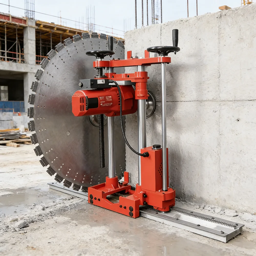 Track Mounted Wall Saw with Diamond Blade for Precision Cutting in Underground Bunker Dismantling