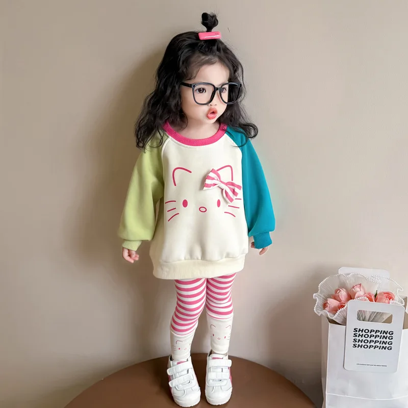 

Girls Spring Wear Sweatshirt Set Sanrio 2025 New Hello Kitty Anime Children's Wear Baby Spring Autumn Leggings Two-Piece Set