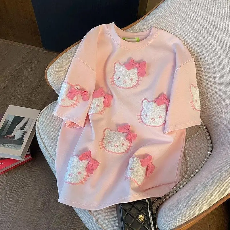 

Sanrio Kawaii Short Sleeved Hello Kitty Cartoon T Shirt Couple Outfit Men Girl Summer High Quality Loose Versatile Short Sleeved