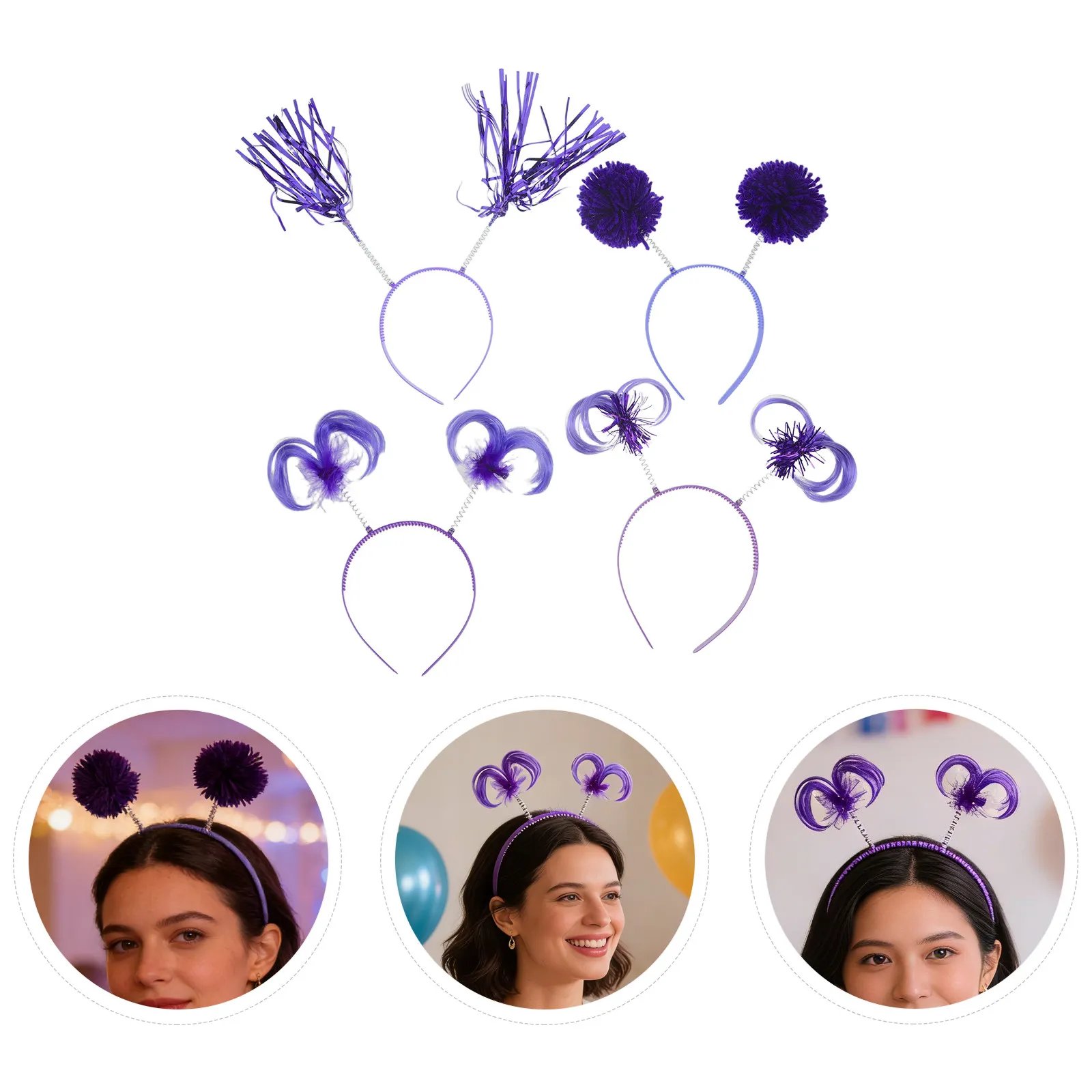 

Набор из 8 штук: Праздничные повязки на голову с помпонами и пружинными антеннами, для дня рождения, выпускного, карнавала, реквизит для фотозоны, костюмные аксессуары