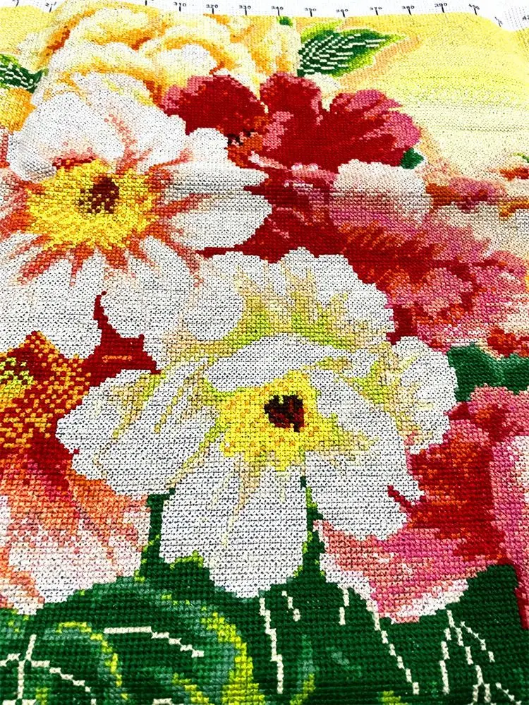 Handmade cross stitch finished flower blooming and luxurious peony vase, new design for living room and bedroom, embroidered