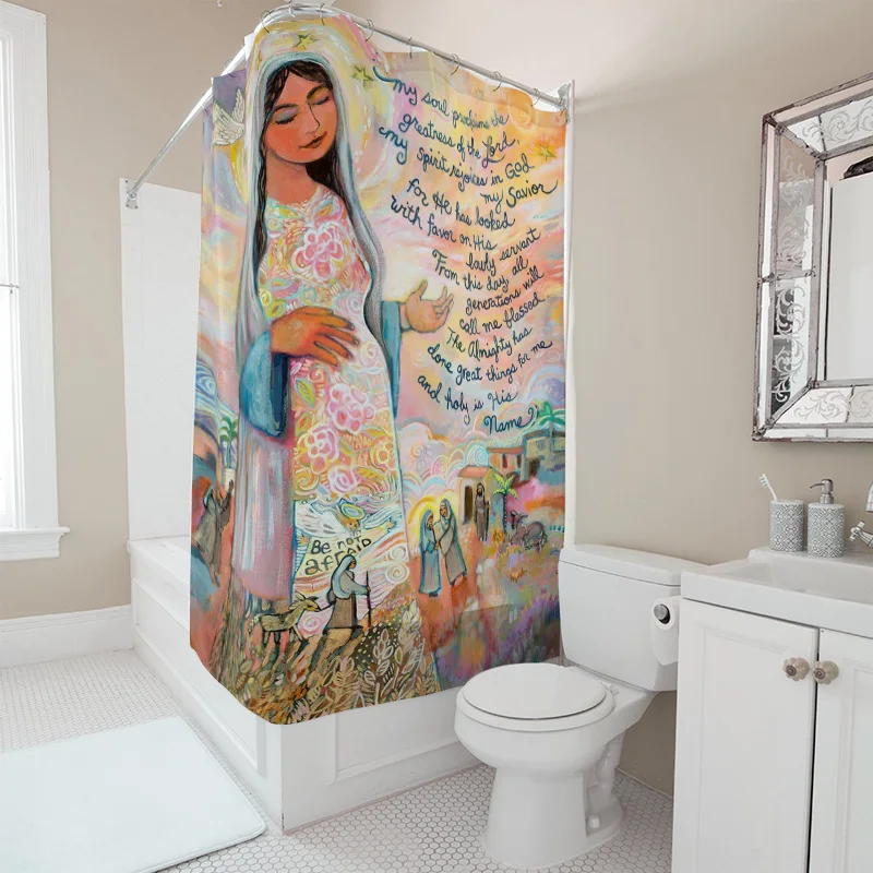 تتميز ستارة الدش الفنية صورة ملونة للمريم مع يسوع في رحمها ومشاهد الكتاب المقدس مثالية لإضافة رط #5