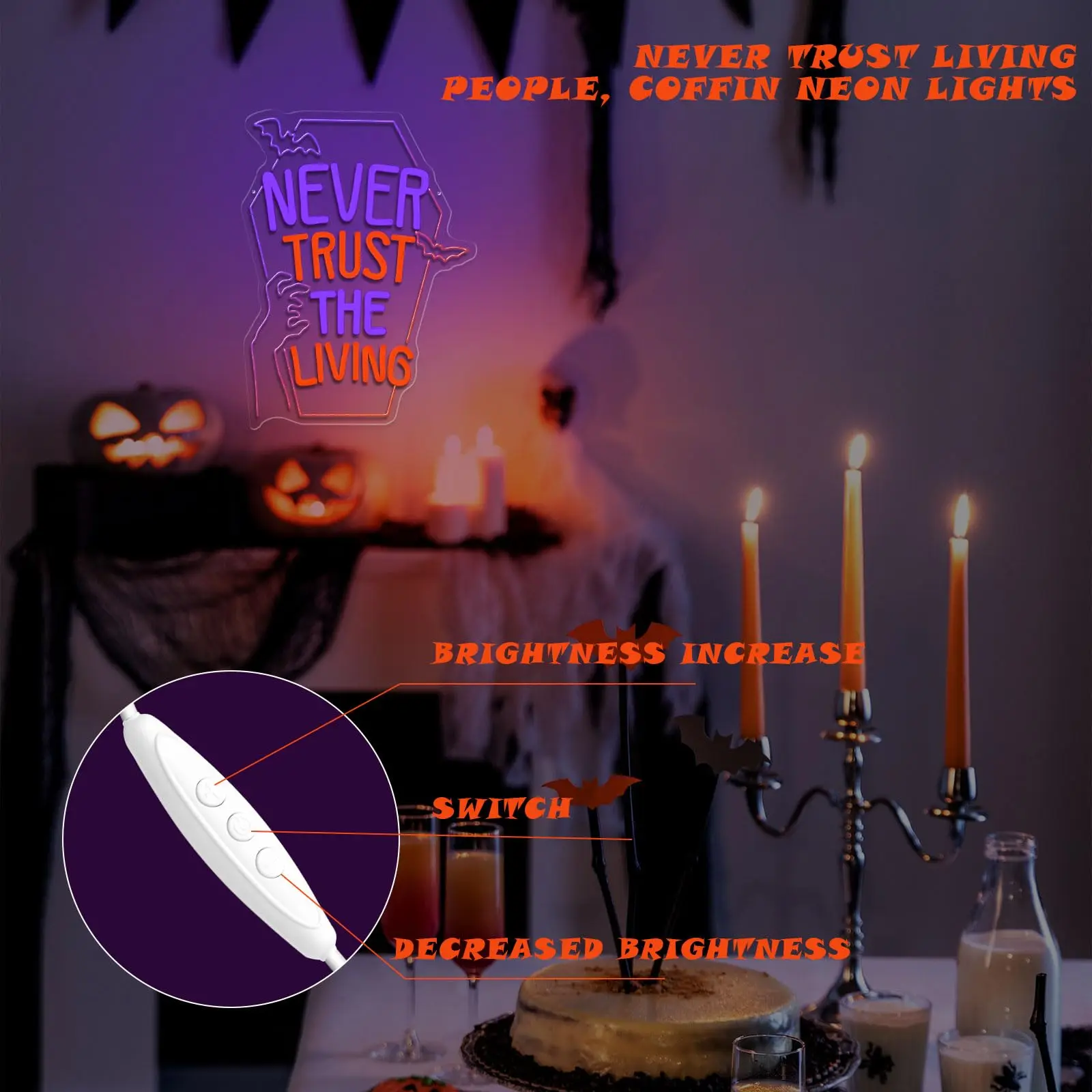 لا تثق أبدًا في علامة النيون LED المعيشة لديكور الحائط، ديكور رعب الهالوين القابل للتعتيم، غرفة الألعاب، ضوء ليلي مخيف، منزل مسكون #6