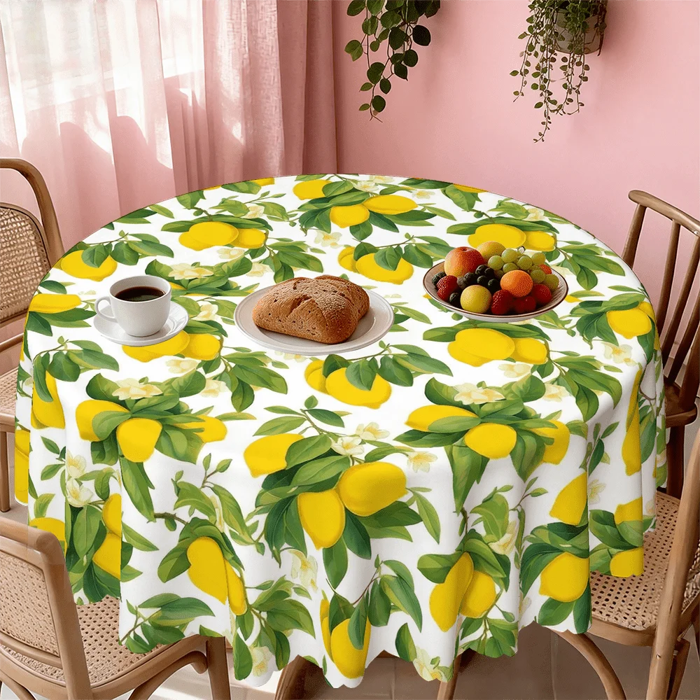 1pc Fresh Lemon Tablecloth (round/rectangular/square), Made of Lightweight Polyester Material That Dries Quickly and Can Be Machine Washed, Suitable for Dining Tables/picnics/afternoon Tea/outdoor Parties/family Gatherings. Available in Multiple Size