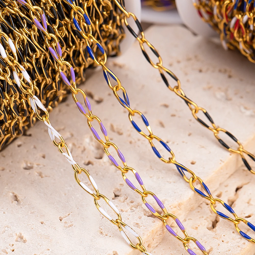 

1M 304 Stainless Steel Enamel Oval O-Link Chain For DIY Necklace Bracelet Decorative Box Trim Jewelry Finding Loose Chain Supply