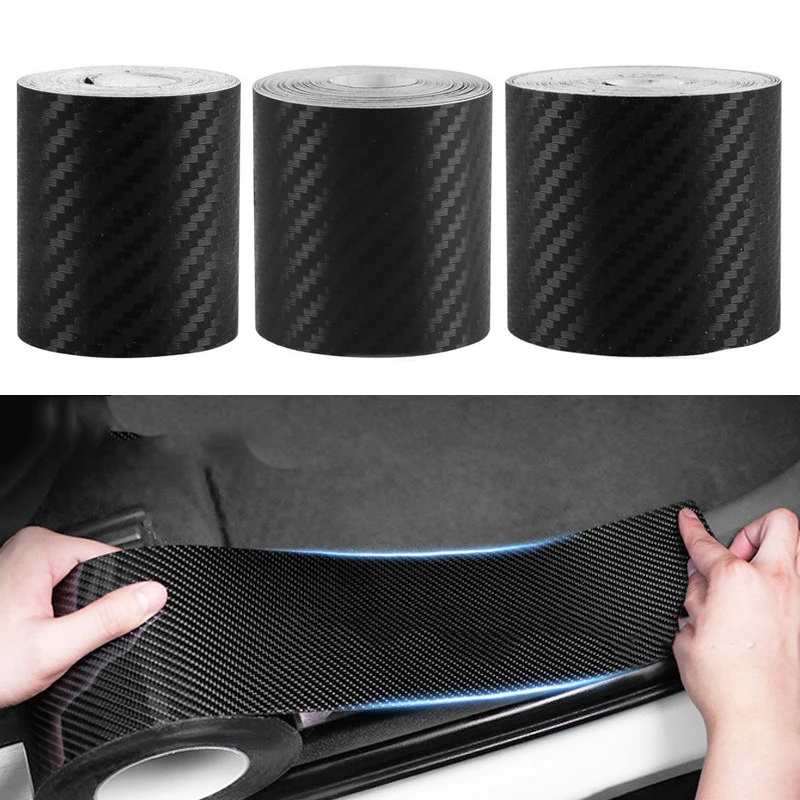 5M Car Door Anti-Collision Strip Threshold Strip 3D Carbon Fiber Grain Anti Stepping Sticker Rearview Mirror Body Interior Prot