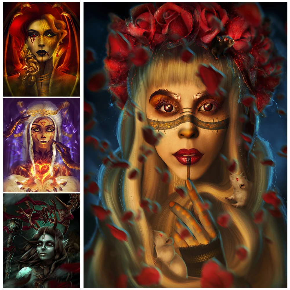 

Priestess And Shaman Vintage Wall Art Canvas Painting Home Decoration Lady Mouse And Lady Snake Poster And Prints Unframed