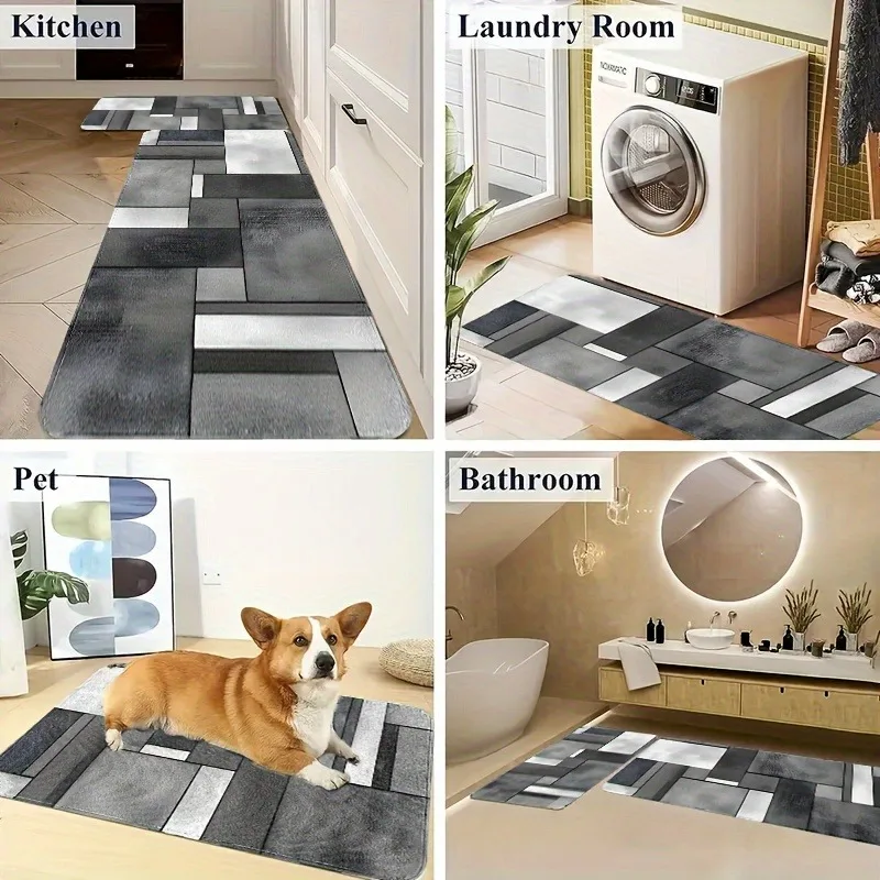 

1PC Geometry Pattern Kitchen Rug Non-Slip Door Mats Pop design Bathroom Rug Bath Mat Carpet for Home Sink Laundry Decor