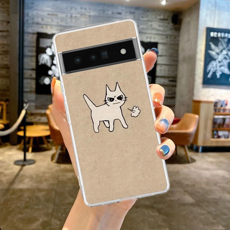 Doodle غاضب القط قضية الهاتف غطاء لجوجل بكسل 9 8 7 6 5 4 4XL لينة بولي TPU 7A 6A 5A 4A 3A Pro XL 5G شفافة قذيفة كاباس حقيبة