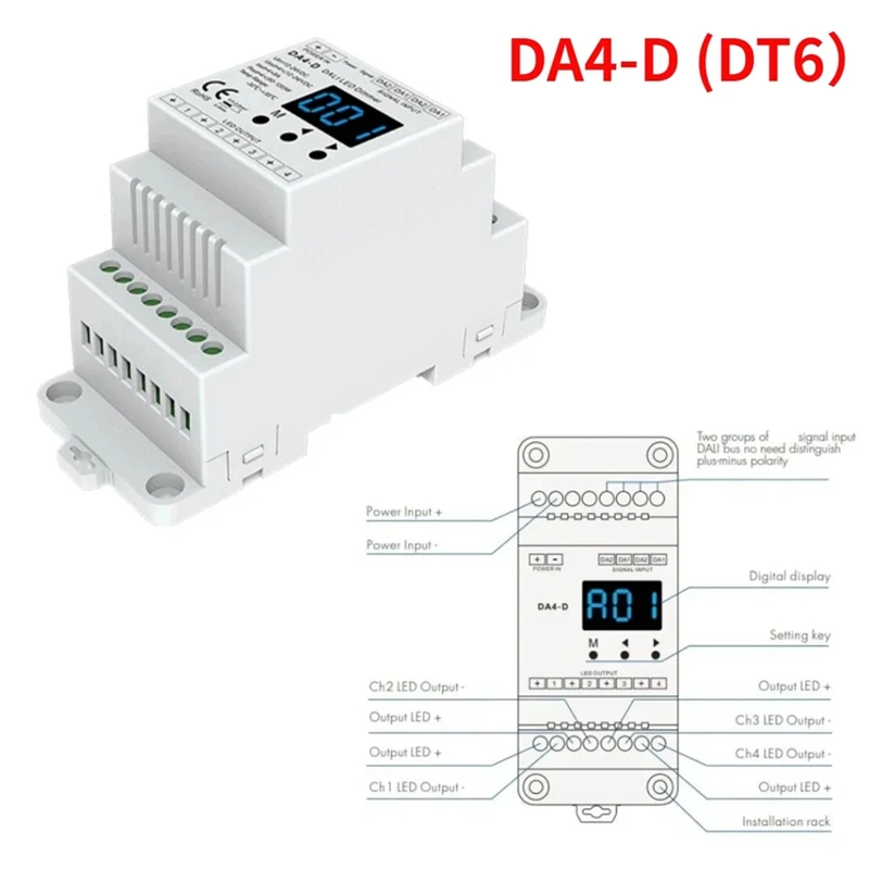 12-24VDC CV Dimmer DA4-D (Din Rail)(DT6) 4Chx5a PMW Dimming 4 X (60-120)W Driver For Single Color RGBW Tape Strip Light