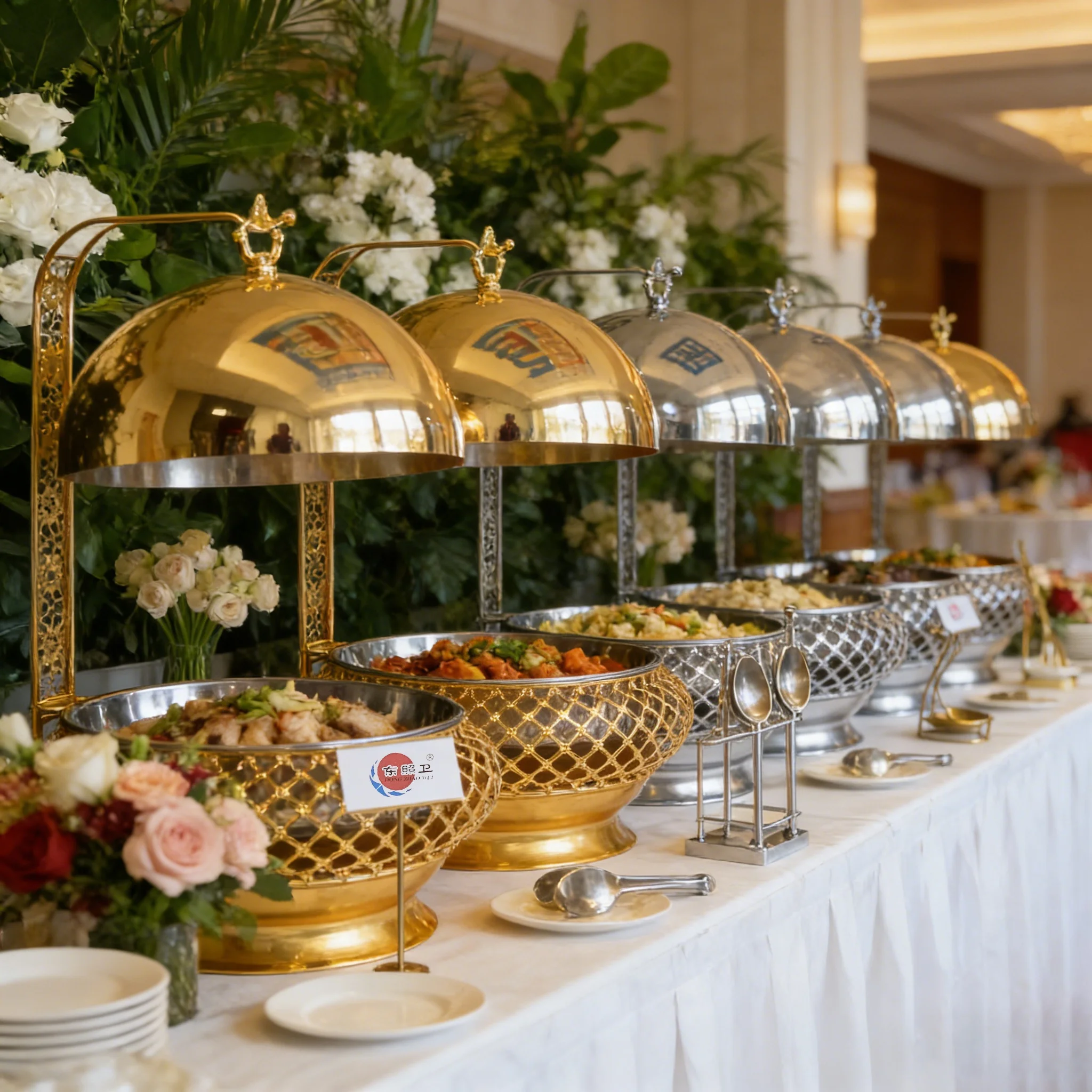 *Radiant Hanging Lid Gold Cheffing Chafing Dishes Luxury Serving for Catering Buffet Set Food Warmer for Wedding Gala