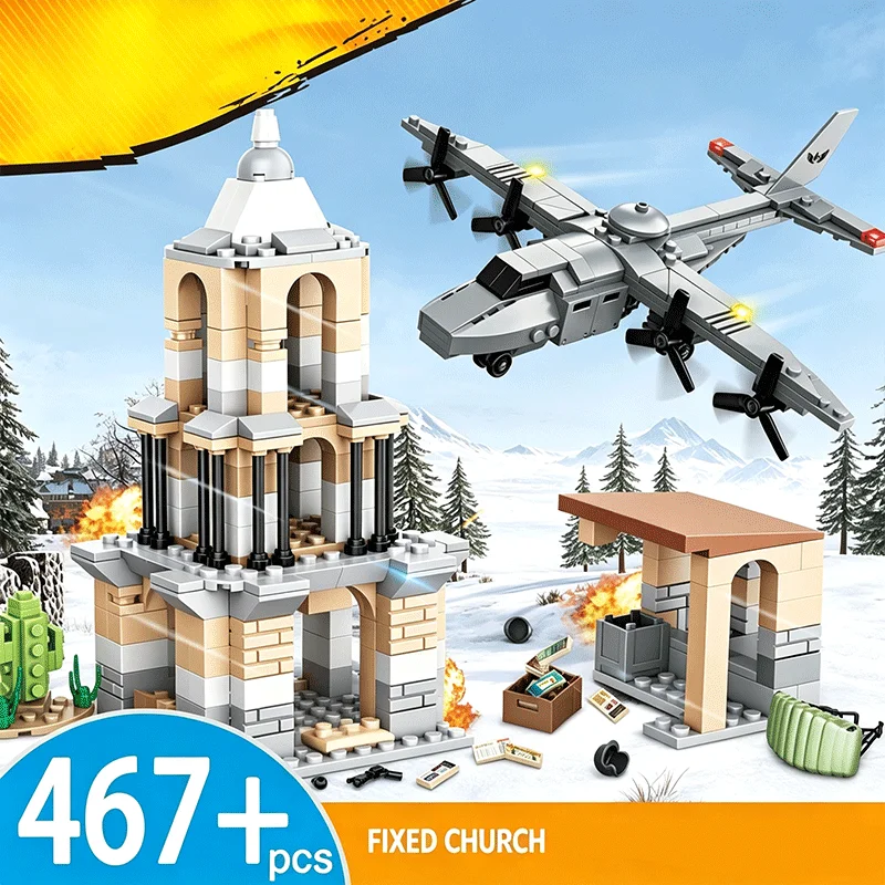 467PCS Military Command Post Building Blocks, Battlefield Barracks Model with Airplane, DIY Toy, Gift for Boys Teens & Adults