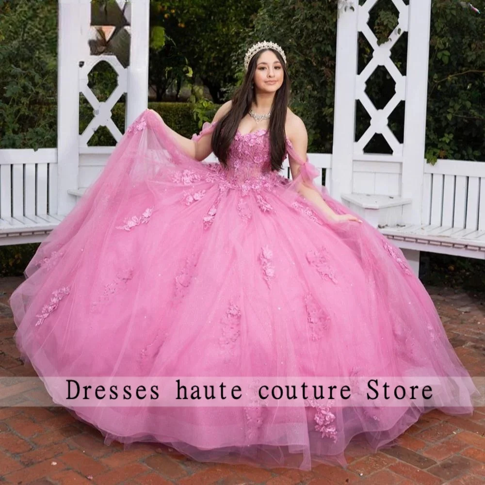 

Pink Off The Shoulder Quinceanera Dress Ball Gown 2025 Applique Tulle Sweet 15 Dress Birthday Party Princess Dress Customized