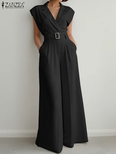 Monos de moda para mujer ZANZEA 2025, peleles sin mangas de verano, ropa de calle, monos sólidos, pantalones elegantes OL, pantalones de pierna ancha para trabajo