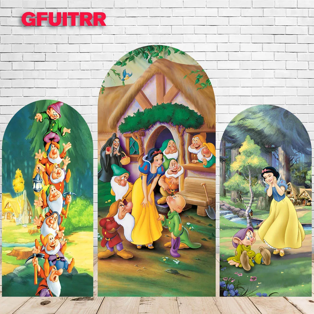 

Snow White Backdrop Arch Cover Girl Birthday Decoration Photography Background Girl Boy Party Polyester Photo Booth Prop