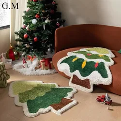 Plush Christmas Tree Shaped Fluffy Carpets for Living Room Kitchen Mat Non-Slip Bedside Floor Mats Entrance Doormat Area Rug