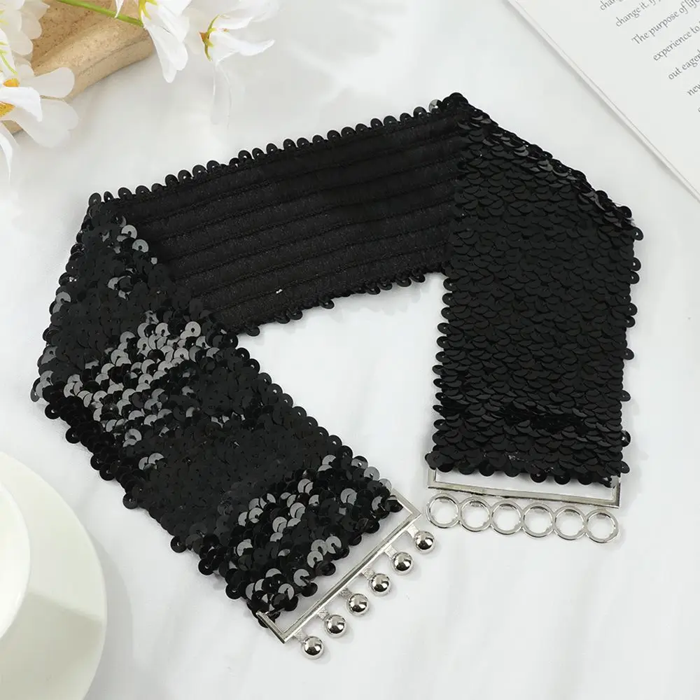 วินเทจสบายๆยืดเลื่อมกว้างเข็มขัดยางยืดท้องเอววงสุภาพสตรีชุดCummerbandsโลหะหัวเข็มขัดเข็มขัด