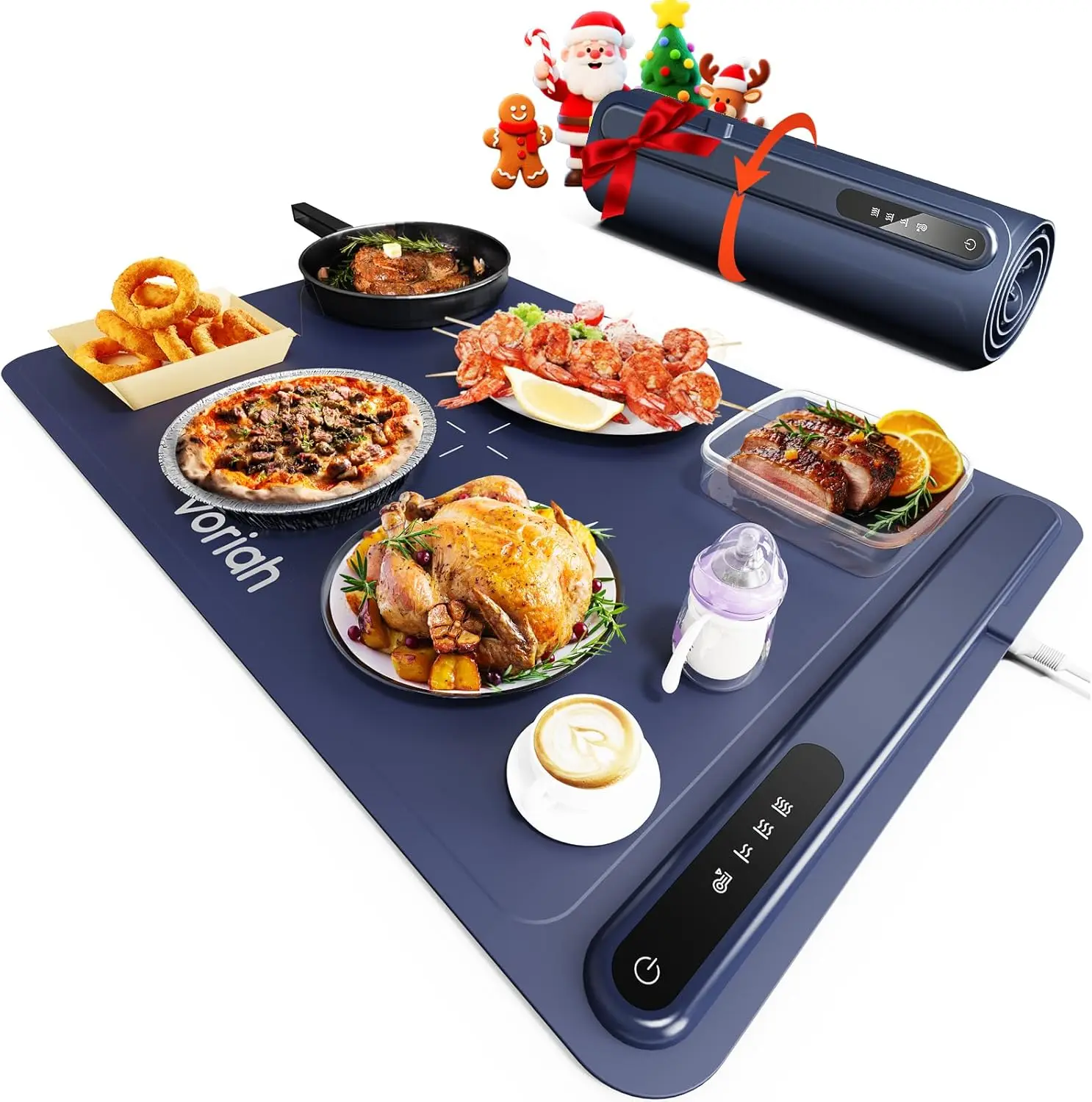 Bandeja Calentadora Eléctrica con 3 Ajustes de Temperatura y Apagado Automático, Superficie de Silicona Gruesa para Buffet, Fiestas, Uso Familiar (Azul Oscuro)