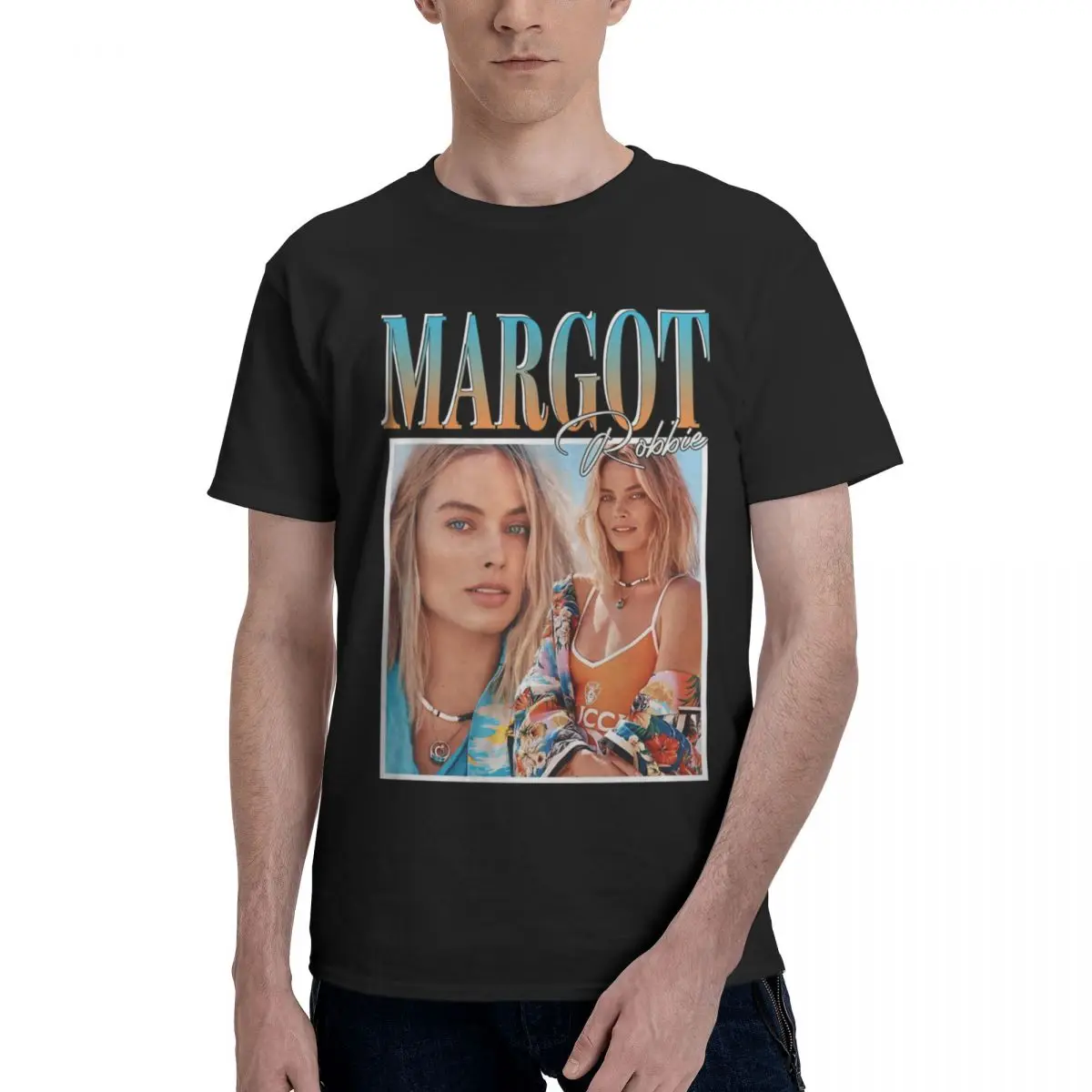 Men Margot Robbie Vintage T Shirt Vintage Cotton Crewneck Shirts