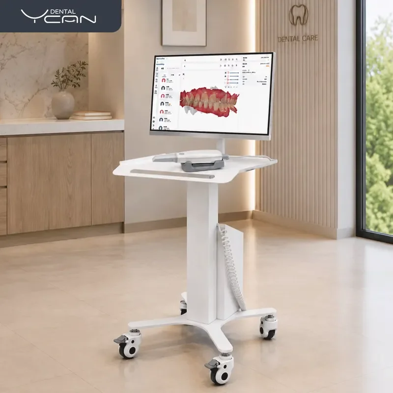 Mobile Dental Workbench Thickened Steel Trolley with Display Stand Power Socket for Professional Oral Scanner Clinic
