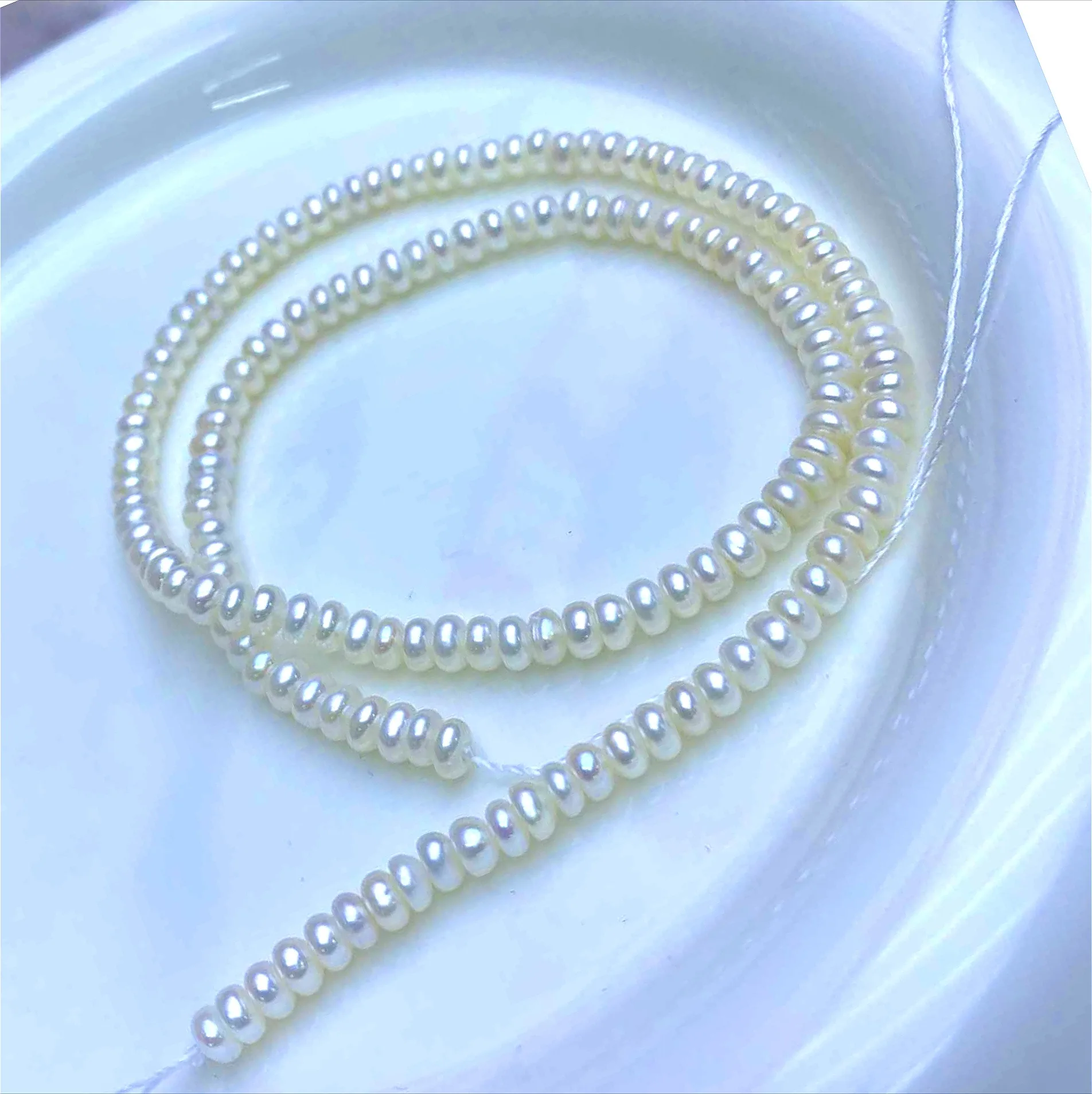 

3-4mm 4A Natural Freshwater Flat Glassy Polished Smooth White Pearl Bead Women Jewelry Make DIY Necklace Bracelet Accessories
