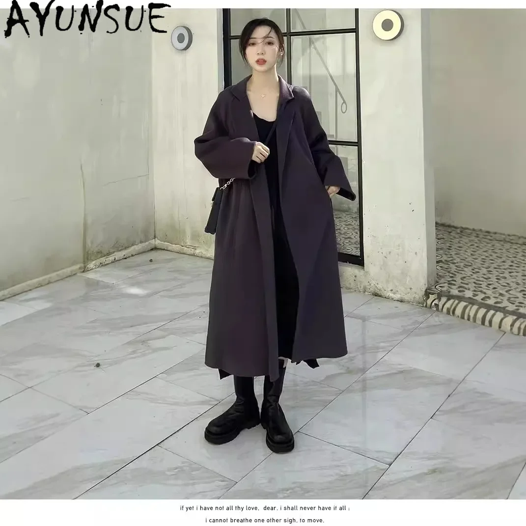 AYUNSUE 100% Real Wool Coat Winter Clothes Women 2024 Fashion Luxury Long Coats Woman High Quality Outerwears Пальто Женское