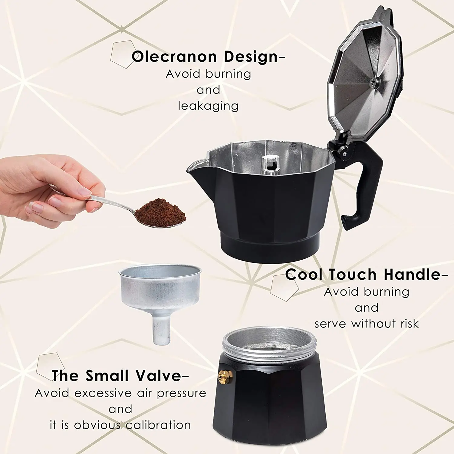 Espresso Coffee Maker Pot Aluminum Moka Pot Classic Italian Coffee Maker Stovetop Home Outdoor Moka Coffee Pot 100/150/300ml