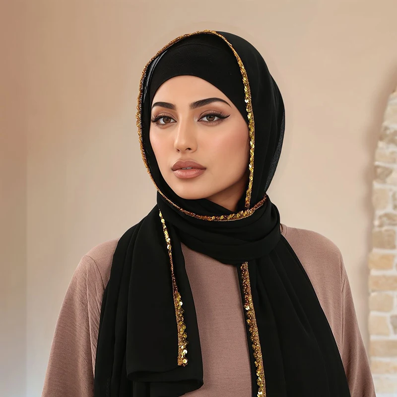 Luxury Rhinestone Modal Cotton Jersey Hijab Scarf for Women Stretch Shawl Wraps Plain Muslim Headband Fashion Ramadan Scarves view 2