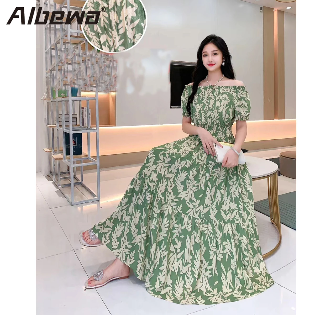 Women\'s Summer Indian Dress Vestidos Robe Floral Korean Long Off-shoulder Vintage Pring Cotton Silk Bohemian Vintage Casual Ropa