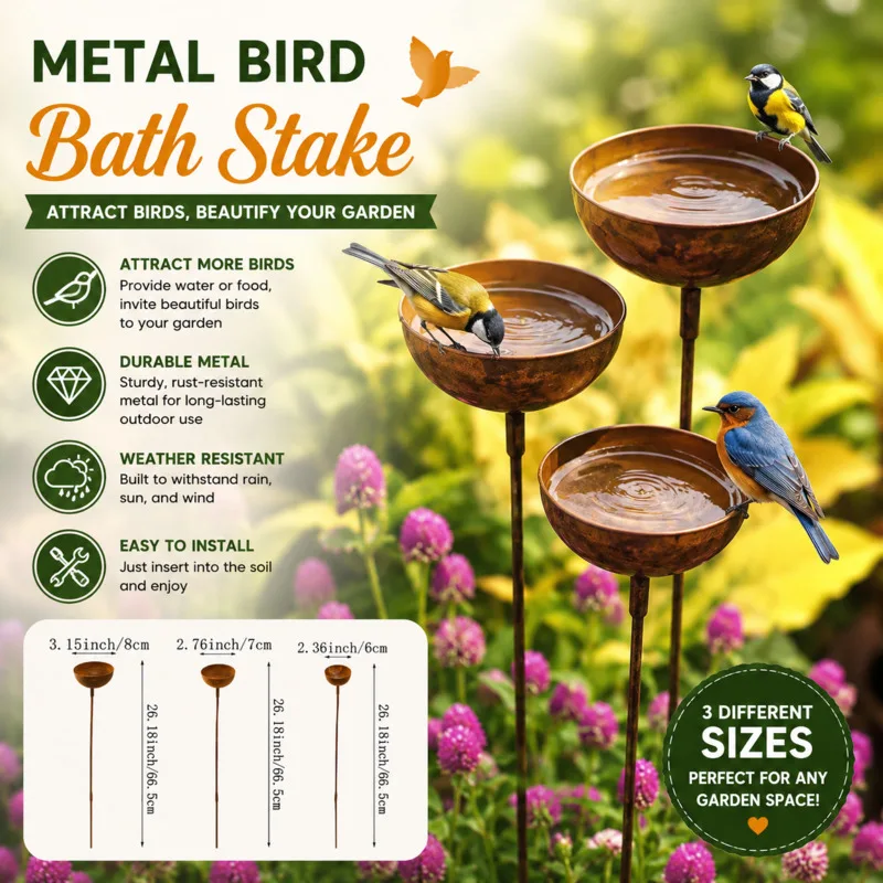 3D Rustic Rain Chain Garden Decor Metal Rainwater Collector Stake Outdoor Yard Ornament Bird Bath Outdoor Lawn Ornament Gift New