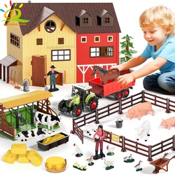 HUIQIBAO Simulation Farm Animals Barn Model Assembly Farmhouse Fence Poultry Cow Craft Play House Toys for Children Holiday Gift