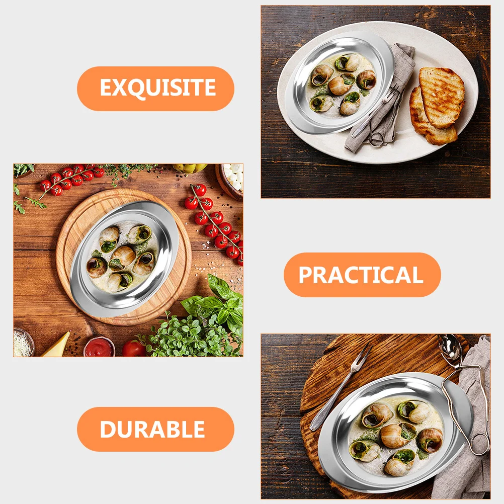 

1Set Escargot Dining Dish Stainless Steel Snail Baking Plate Oven Safe Heat Resistant Snail Serving Tray Escargot Shells