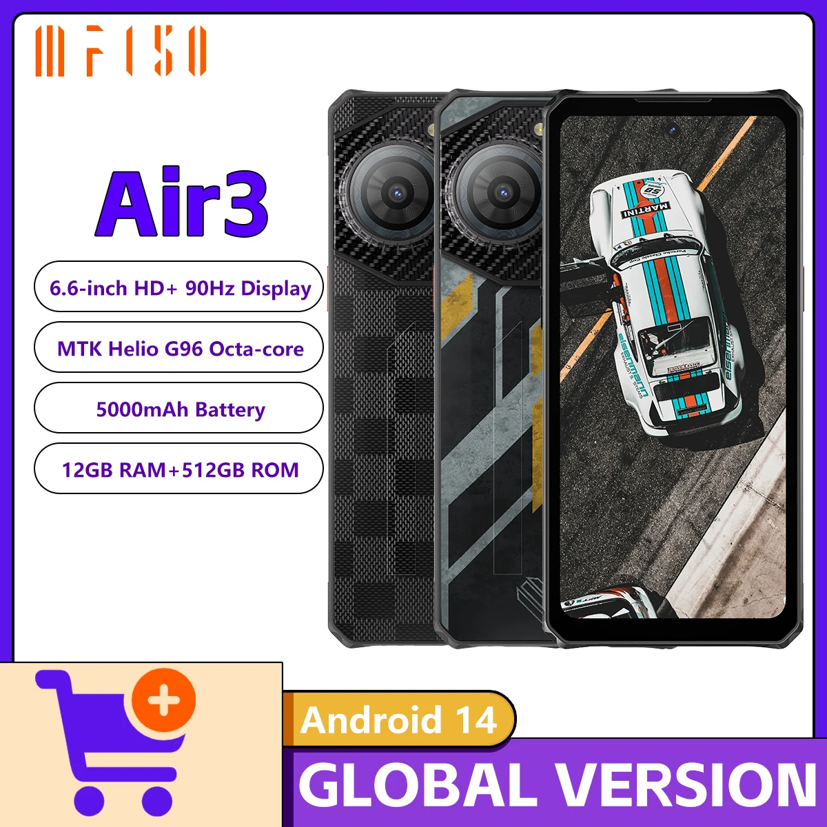 Прочный ультратонкий смартфон IIIF150 Air3 MTK Helio G96, 12 ГБ + 512 ГБ, 100 МП, камера, динамический остров, 5500 мАч, 30 Вт, зарядка Android 14