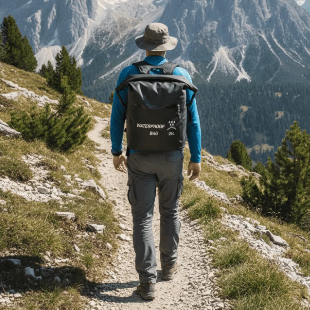 

Zipper Pocket 25L Waterproof Backpack Thickened Material Roll-Top Closure Beach Storage Bag Folding Waterproof Swimming Backpack