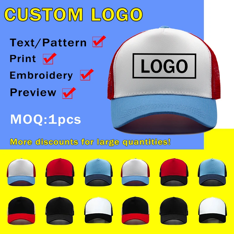 Classic 5-panel Baseball Cap Customizable Logo Summer and Autumn Outdoor Sunscreen Breathable Mesh Splicing Trucker Hats