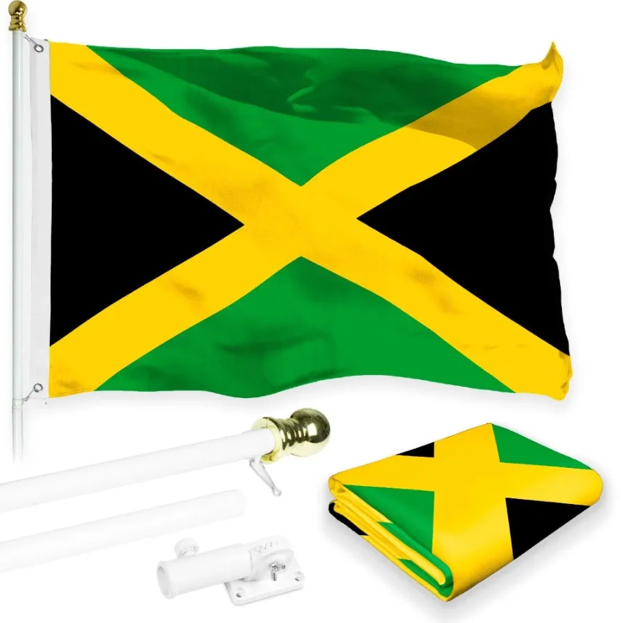 

Combo Pack 6 Feet Tangle Free Spinning Flagpole White Jamaica Jamaican Flag 3x5 ft Printed 150D Brass Grommets Flag Included Al