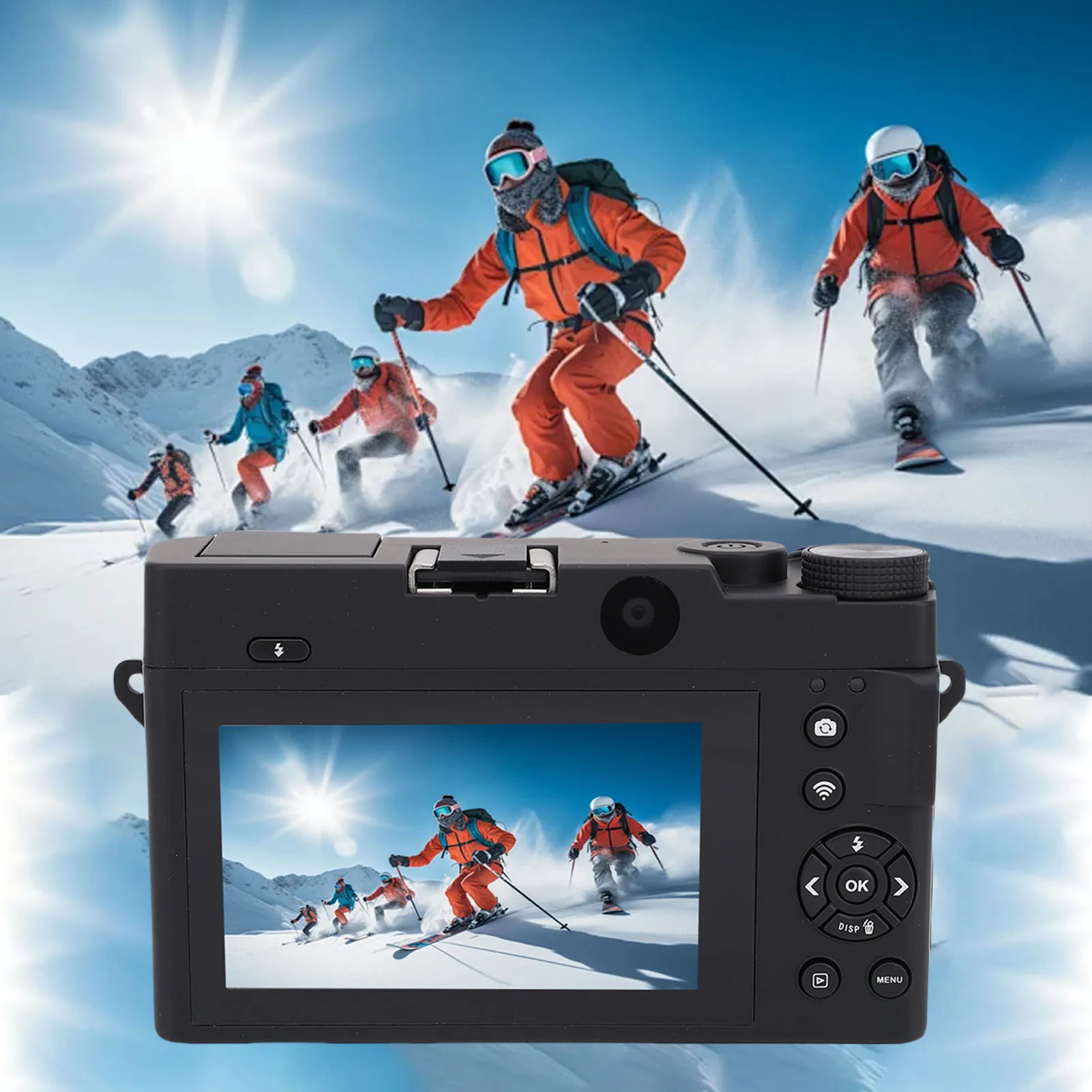 Mirrorless Camera Autofocus 18x Digital Zoom WiFi Dual Lens Digital Camera Hot Shoe 4K 75MP HD with Flashlight for Photography