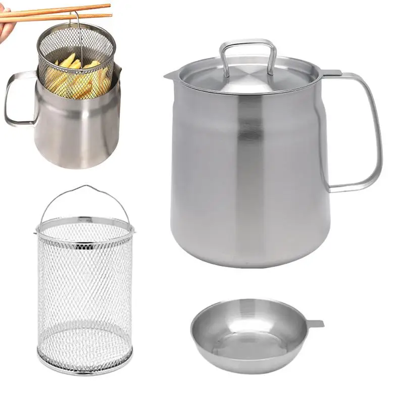 

Frying Pot With Basket Multi-Functional Frying Basket With Fine Mesh Strainer Deep Fryer Pot For Bacon Grease Frying Oil Coconut