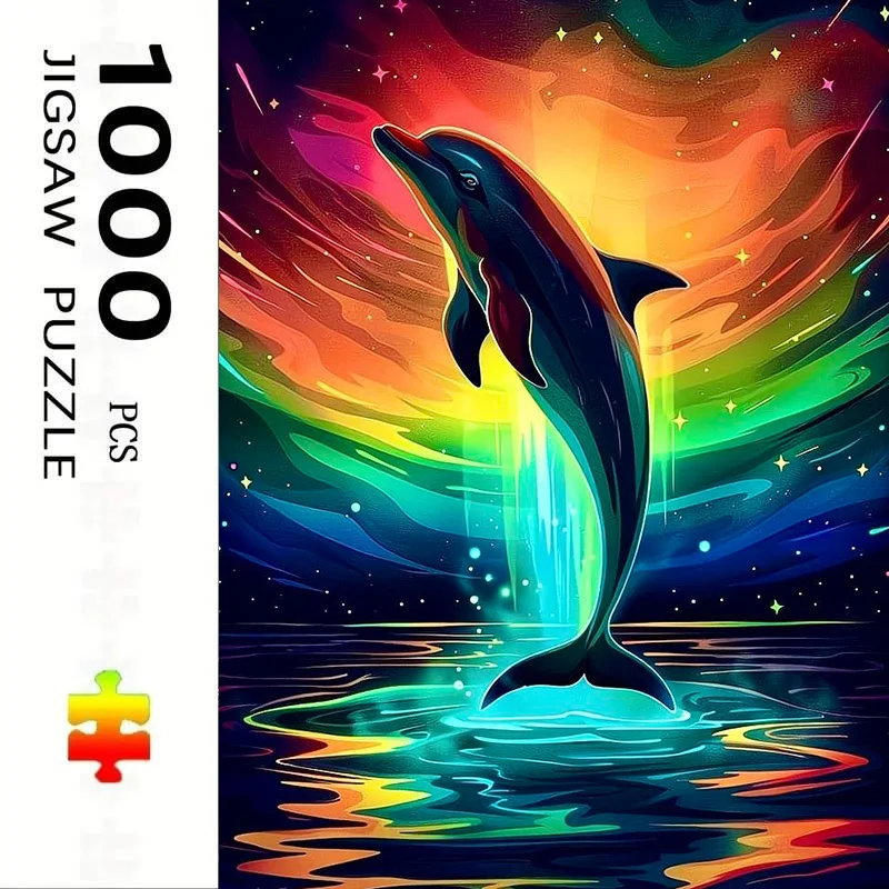

1000pcs Adult Jigsaw Puzzle，, Colorful Dolphin Animal Puzzle, Perfect for DIY Creative Fun with Family， Gift ，teasing Toy