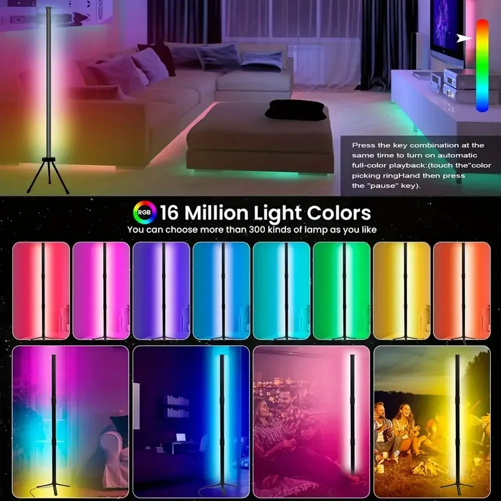 

Rgb LED Floor Lamp Bright Tall Standing Lamp Standard Room Decor Corner Bedside Lamp Mood Light Home and Decoration Interior