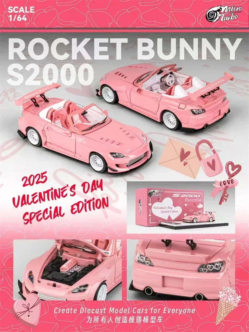 

Micro Turbo 1:64 ROCKET BUNNY S2000, ограниченная версия ко Дню святого Валентина, розовая литая под давлением модель автомобиля, ограниченный 999
