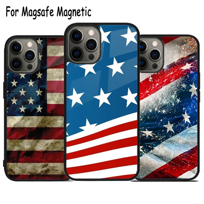 USA Waiving American flag Wireless Charge Magsafe Phone Case For iPhone 15 16 14 13 11 12 Pro Max Plus Magnetic Bumper Cover