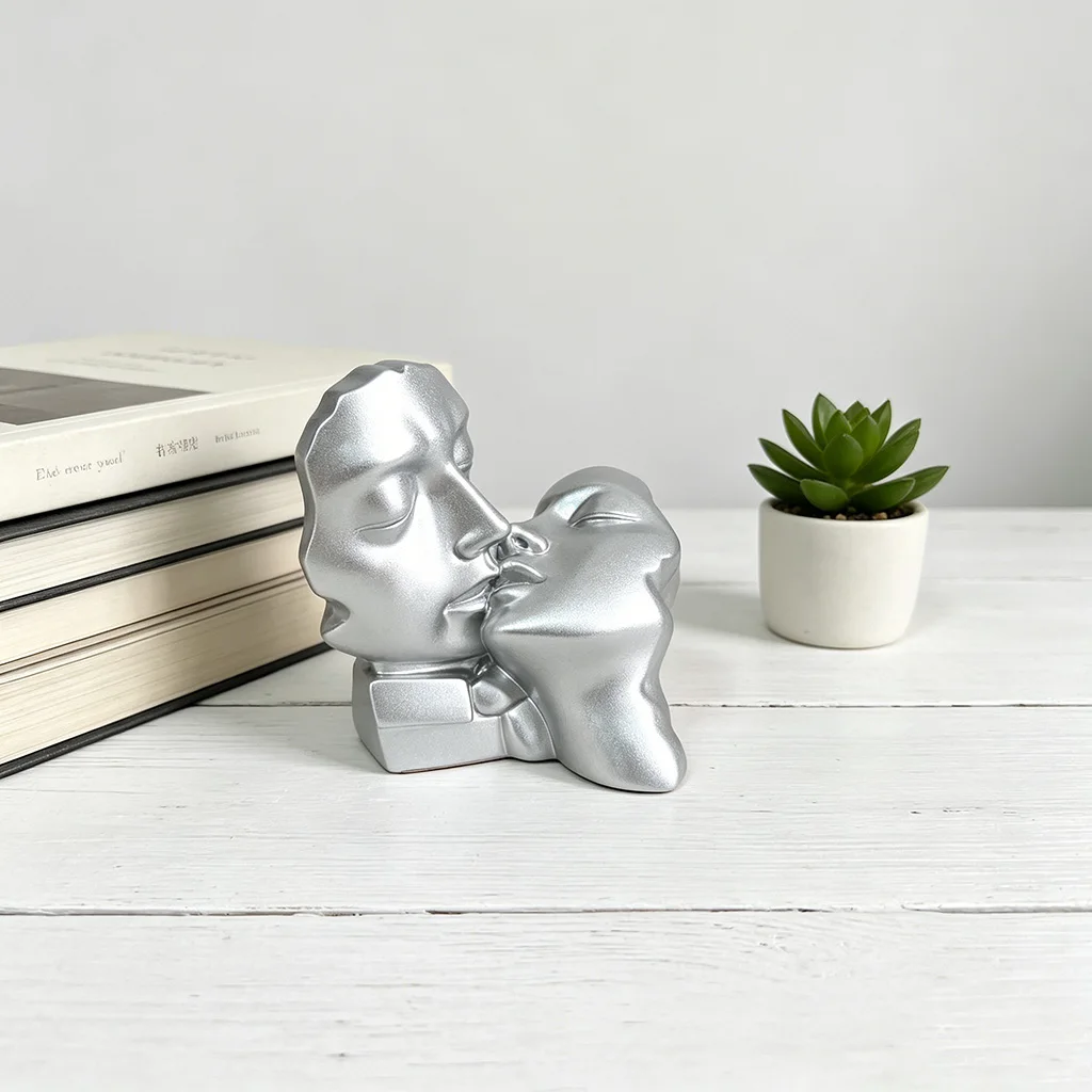 Abstract Kissing Couple Statue Modern Resin Sculpture Romantic Home Decor for Living Room Office Wedding Gift
