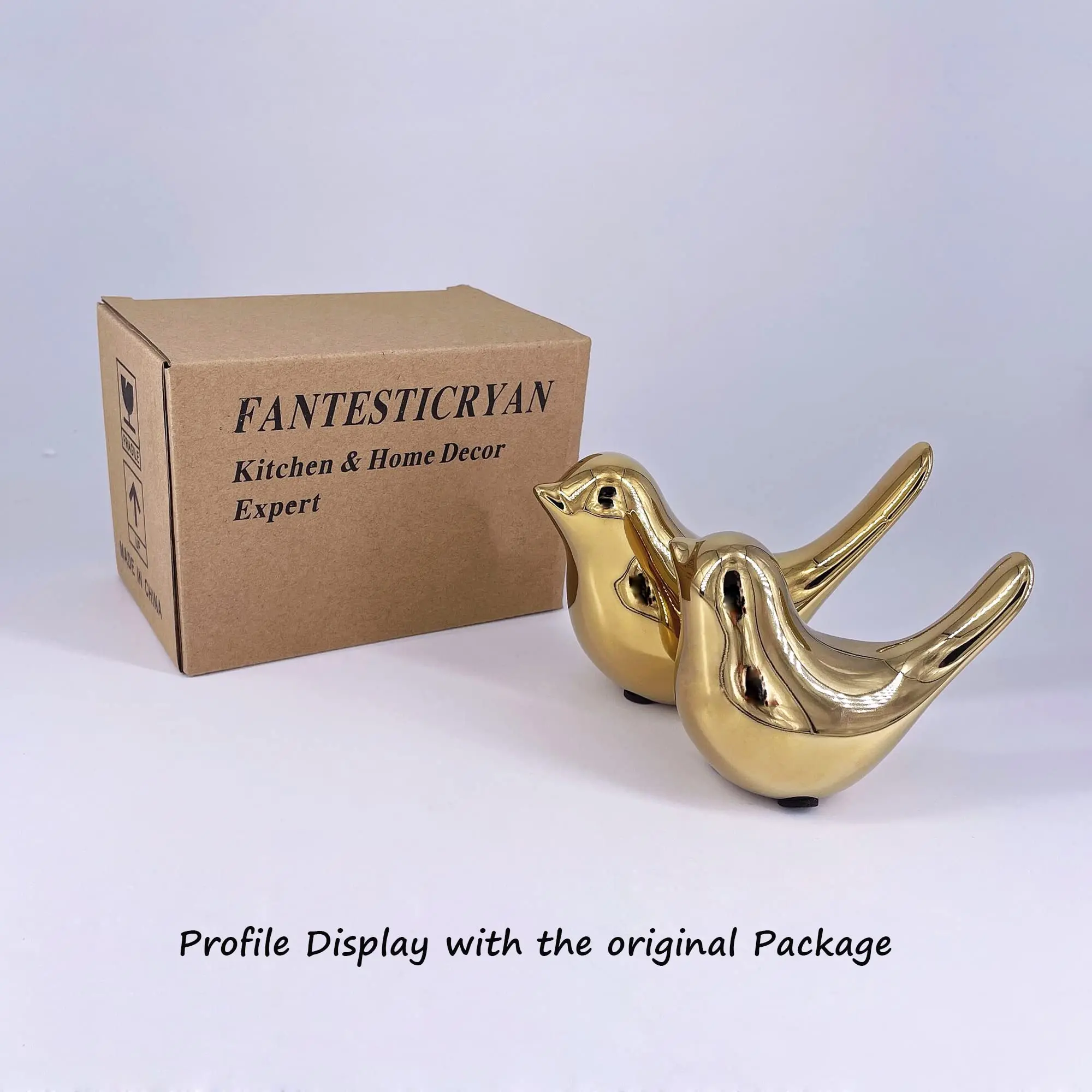 Golden Bird Figurines Modern Ceramic Bird Statues Animal Sculpture Home Decor Crafts  for Living Room, Bedroom, Office Desktop