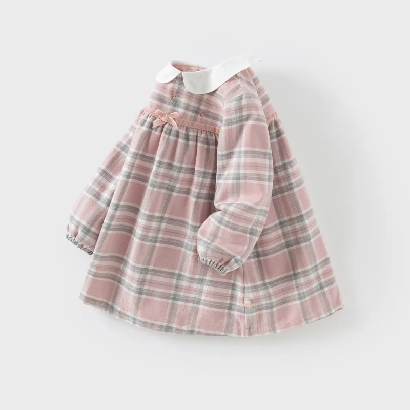 Dave Bella Princess Dress Girls Baby 2024 New Winter padded Plaid Printed Long Sleeve Children\