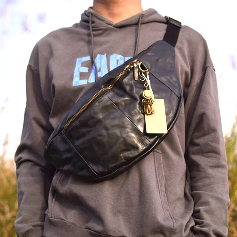 

AETOO Vintage handmade cowhide leather shoulder bag Crossbody chest bag casual men's women's multi-functional waist pack stereo