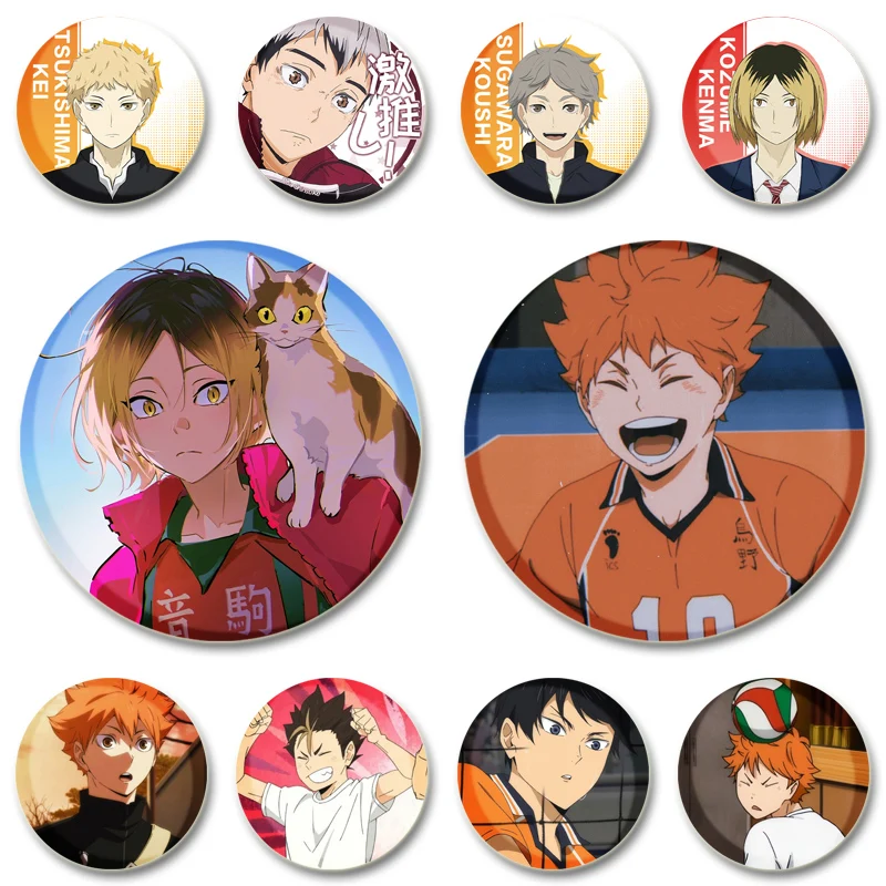 

58mm Anime Badge about Hinata Shouyou Kageyama Hiyu Sawamura Daichi Yuu Nishinoya Handmade Brooches for Backpack Clothes Jewelry